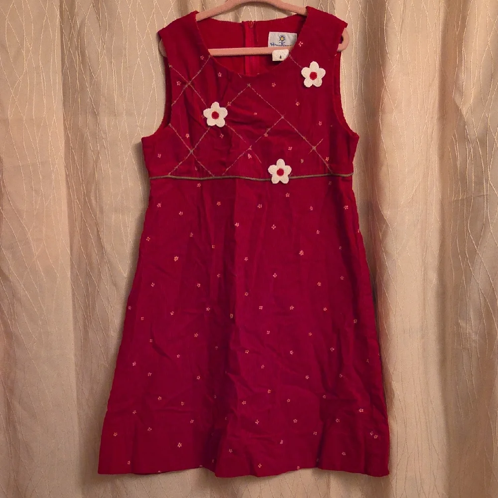 Florence Eiseman Red Dress‎ with Floral Accents